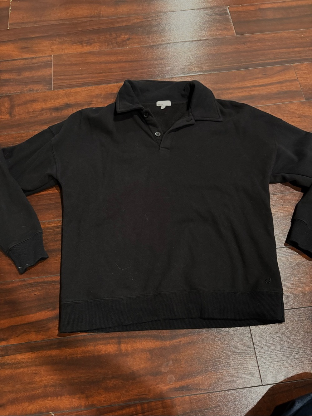 Black Long-Sleeve Polo Sweatshirt